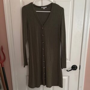 Olive Green Button-Down Cardigan Dress